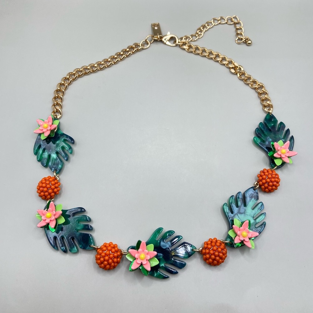 INC International Concepts Gold Tone Tropical Leaf Floral Statement Necklace